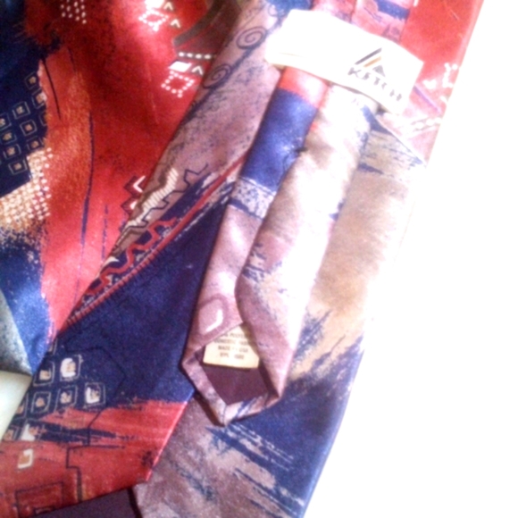 VINTAGE KETCH POCKET SQUARE & TIE SET ABSTRACT ASST'D SHADES REDS BLUES TANS LN - Picture 2 of 4